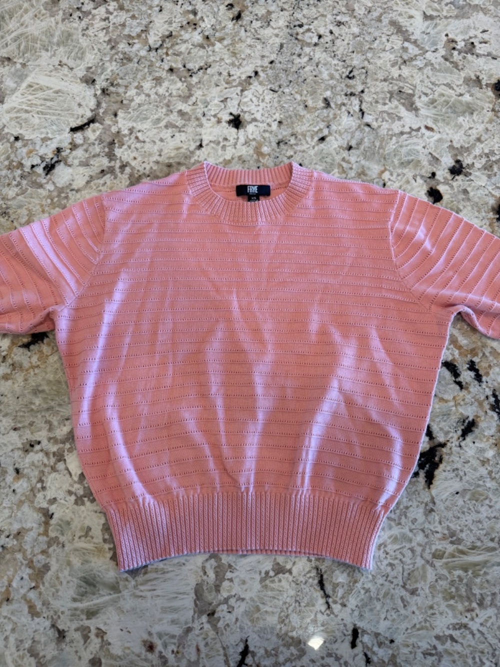 Frye Women's Loose Fit Lightweight 100% Cotton Short Sleeve Textured Sweater XS